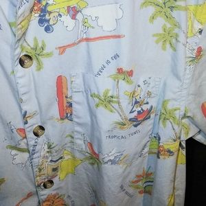 Disney M Hawaiian Surf Shirt Mickey Goofy Donald